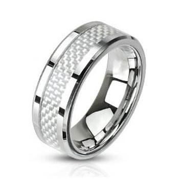 Šperky4U Ocelový prsten zdobený karbonem, šíře 8 mm - velikost 72 - OPR1446-8-72