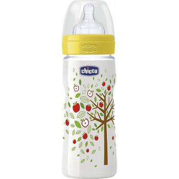 Chicco Láhev Well-Being silikonový dudlík rychlý průtok 330 ml žlutá