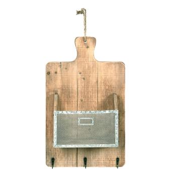 Nástěnný dřevěný box ve tvaru prkénka s háčky - 33*9*55 cm 6H2143