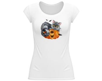 Dámské tričko velký výstřih Kočička a dýně
