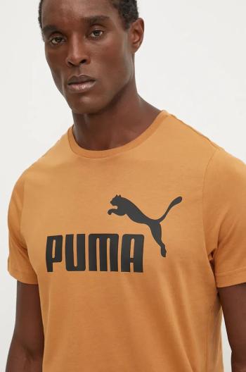 Bavlněné tričko Puma hnědá barva, s potiskem