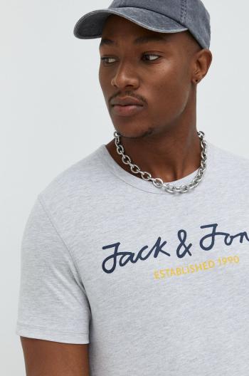Tričko Jack & Jones Jcoberg šedá barva, s potiskem