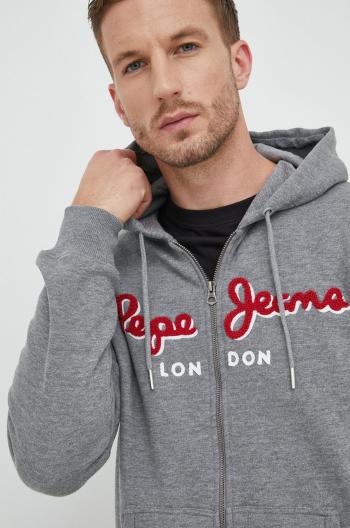 Mikina Pepe Jeans pánská, šedá barva, s kapucí, s aplikací