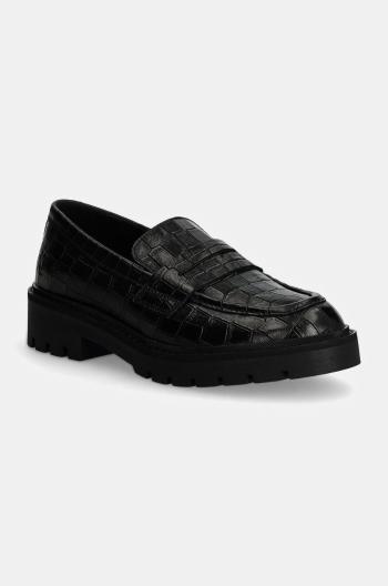 Kožené mokasíny Calvin Klein Jeans FLATFORM LOAFER MG CROC LTH dámské, černá barva, na platformě, YW0YW01680