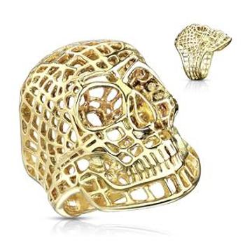 Šperky4U Zlacený ocelový prsten - lebka drátěná - velikost 68 - OPR0139GD-68