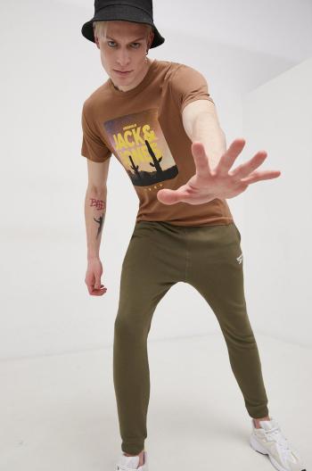 Bavlněné tričko Jack & Jones hnědá barva, s potiskem
