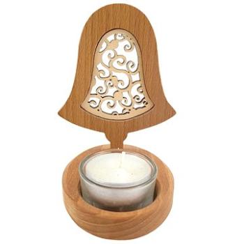 AMADEA Dřevěný svícen zvonek s vkladem - ornament, masivní dřevo, výška 10 cm (36218-0B)