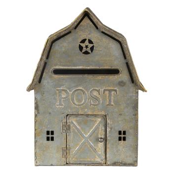 Šedá retro poštovní schránka ve tvaru domu Post - 26*11*35 cm 6Y4247