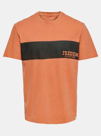 Oranžové tričko s potiskem ONLY & SONS True