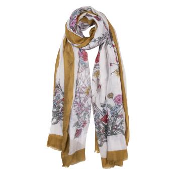 Hnědo bílý šátek s květinovým motivem - 85*180 cm JZSC0519Y