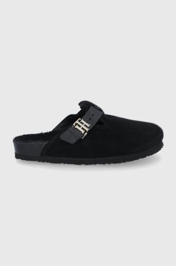 Semišové papuče Tommy Hilfiger černá barva