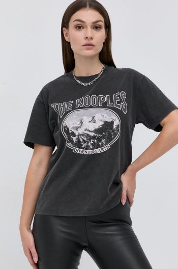 Bavlněné tričko The Kooples šedá barva