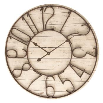 Dřevěné hodiny s kovovým ciferníkem - Ø 72*7 cm / 2*AA 5KL0157