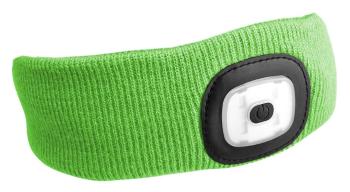 Čelenka s čelovkou 180lm, nabíjecí, USB, uni velikost, bavlna/PE, fluorescentní zelená SIXTOL