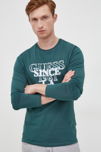 Tričko s dlouhým rukávem Guess zelená barva, s potiskem