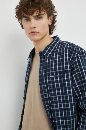Bavlněné tričko Wrangler tmavomodrá barva, regular, s klasickým límcem