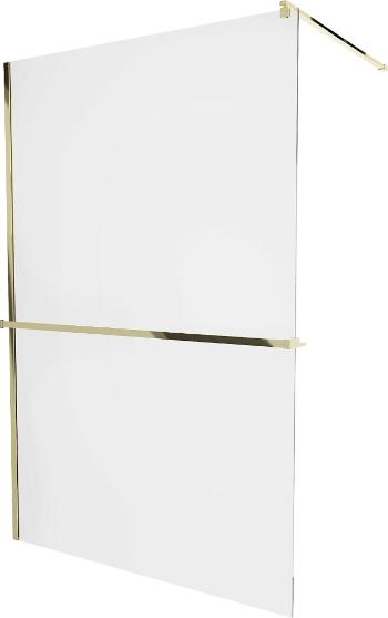 MEXEN/S KIOTO Sprchová zástěna WALK-IN s poličkou a držákem ručníků 110 x 200 cm, transparent 8 mm, zlatá 800-110-121-50-00