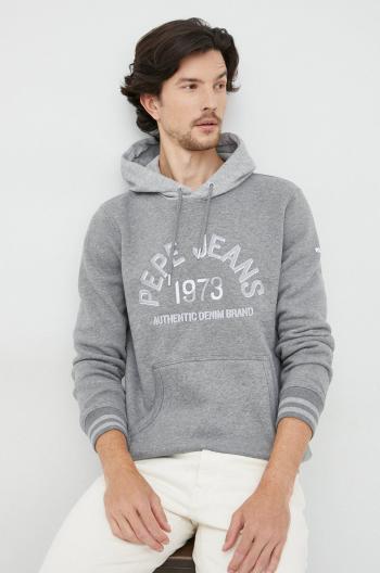 Mikina Pepe Jeans pánská, šedá barva, s kapucí, s aplikací