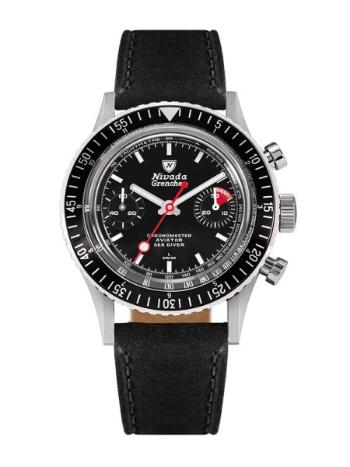 Nivada Grenchen Chronomaster White Lollipop Manual - Black leather