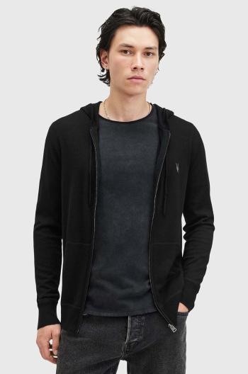 Vlněná halenka AllSaints MODE MERINO ZIP HOOD černá barva, s kapucí, melanžová, M084KB