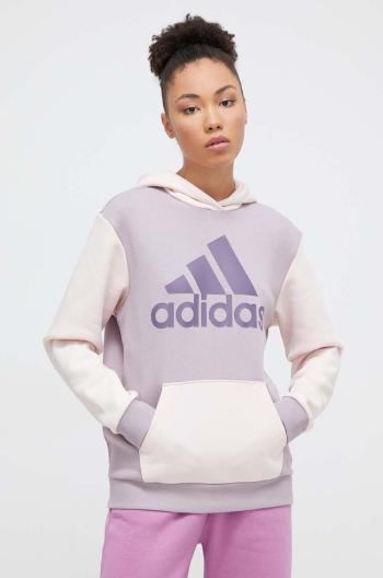 Mikina adidas dámská, fialová barva, s kapucí, s potiskem, IR9340