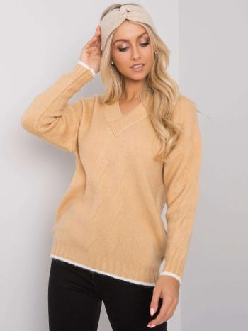 BÉŽOVÝ SVETR S V VÝSTŘIHEM GIRONA ASM-SW-7433.96-BEIGE Velikost: ONE SIZE