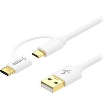 AlzaPower Core 2in1 Micro USB + USB-C 0,5m bílý (APW-CBM20C05W)