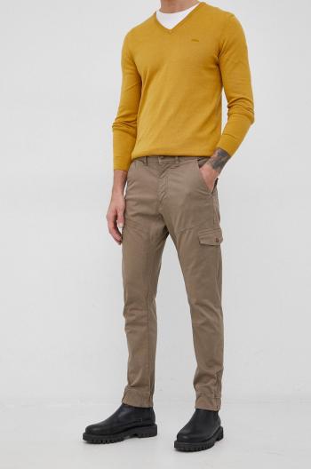 Kalhoty Guess pánské, žlutá barva, přiléhavé