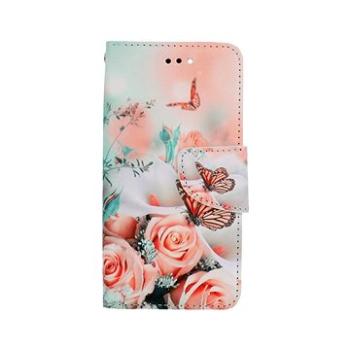 TopQ Pouzdro iPhone SE 2022 knížkové Růže s motýlem 74966 (Sun-74966)