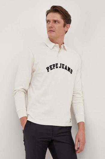 Bavlněné tričko s dlouhým rukávem Pepe Jeans Harry béžová barva, s aplikací, PM542100