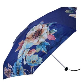 Tmavě modrý skládací deštník do kabelky s květy - Ø 92*54 cm JZUM0035