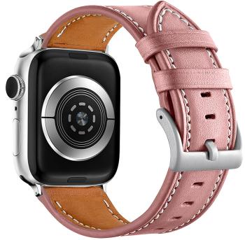 4wrist Kožený řemínek s bílým prošíváním pro Apple Watch - Pink 38/40/41 mm