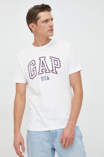 Bavlněné tričko GAP bílá barva, s potiskem