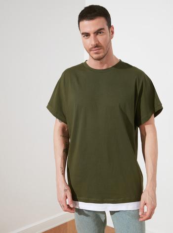 Tmavě zelené pánské volné tričko Trendyol