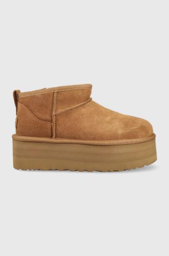 Semišové sněhule UGG W Classic Ultra Mini Platform hnědá barva