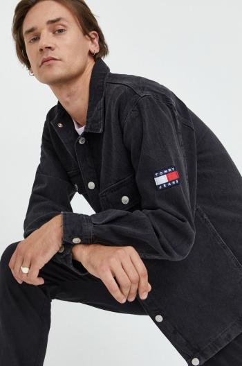 Džínová bunda Tommy Jeans pánská, černá barva, přechodná