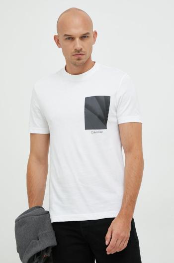 Bavlněné tričko Calvin Klein bílá barva, s potiskem