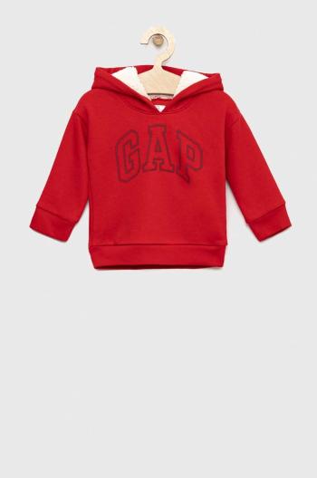 Dětská mikina GAP červená barva, s kapucí, s potiskem