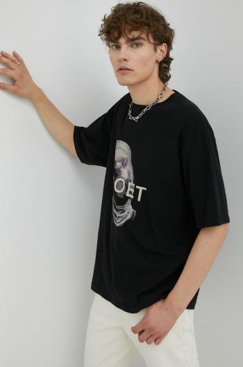 Bavlněné tričko Young Poets Society Knight Yoricko černá barva, s potiskem