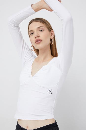 Tričko s dlouhým rukávem Calvin Klein Jeans bílá barva