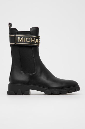 Kožené kotníkové boty MICHAEL Michael Kors Ridley dámské, černá barva, na plochém podpatku
