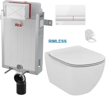 ALCAPLAST Renovmodul předstěnový instalační systém s bílým tlačítkem M1710 + WC Ideal Standard Tesi se sedátkem RIMLESS AM115/1000 M1710 TE2