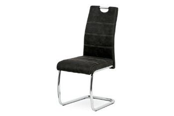 Autronic HC-483 BK3 Jídelní židle - černá látka Cowboy v dekoru broušené kůže, kovová chromovaná podnož