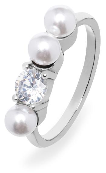 Troli Elegantní ocelový prsten se zirkonem a perlami VEDR0341S 50 mm