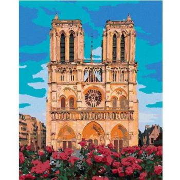 Diamondi - Diamantové malování - NOTRE DAME V PAŘÍŽI A ČERVENÉ KVĚTINY, 40x50 cm, Vypnuté plátno na  (604114B)