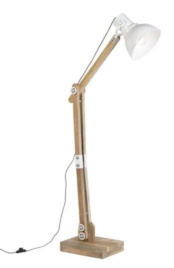 Bílá stojací lampa s přírodní dřevěnou základnou Edward - 25*34*160 cm/ E27/ 40W 1811973