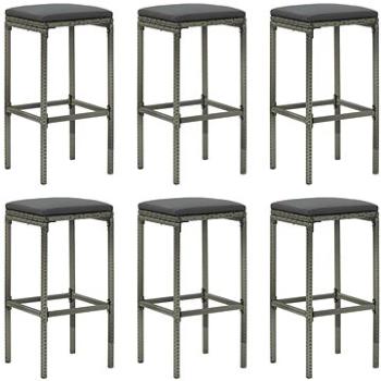 Barové stoličky s poduškami 6 ks šedé polyratan, 313450 (313450)