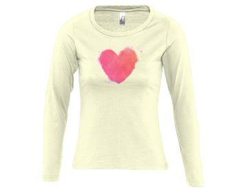 Dámské tričko dlouhý rukáv kulatý výstřih watercolor heart