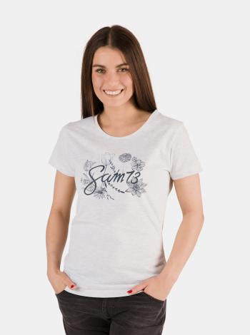 Bílé dámské žíhané tričko s potiskem SAM 73