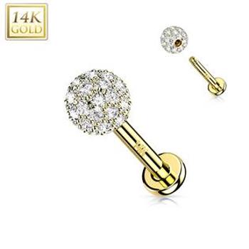 Šperky4U Zlatý piercing do brady - labreta zirkon 1,2 x 8 mm, Au 585/1000 - ZL01234-1208-YG